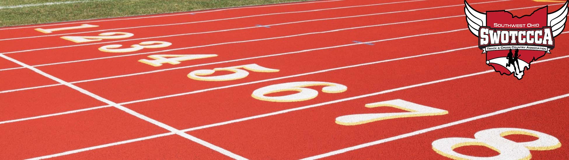 100 Meter Start Line on Red Eight Lanes Running Track